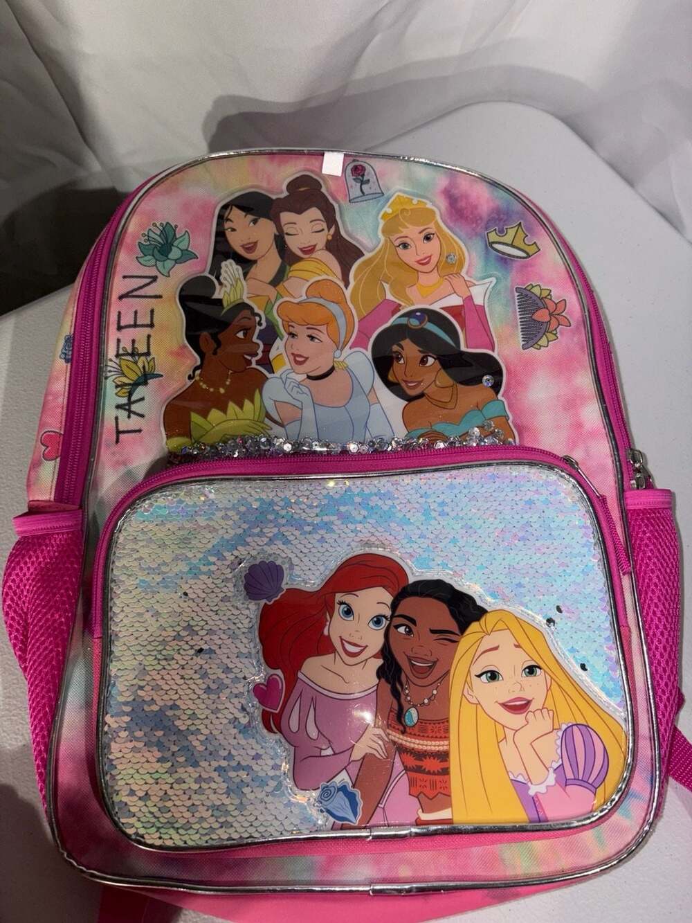 Disney Princess Tie-Dye Sequin Backpack with Personalized Straps